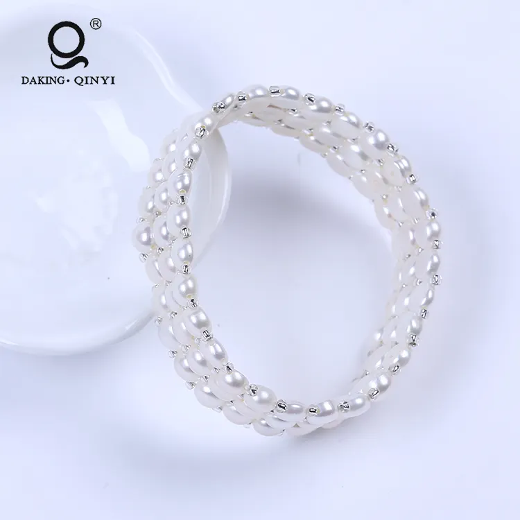 Fashion Jewelry 3 Rows Real Freshwater Button Pearl Bracelet