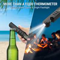 Thermomètre numérique instantané pour viande Famili FM6018 avec sonde pliable, rétroéclairage, lampe torche, ouvre-bouteille et aimant pour barbecue et cuisine