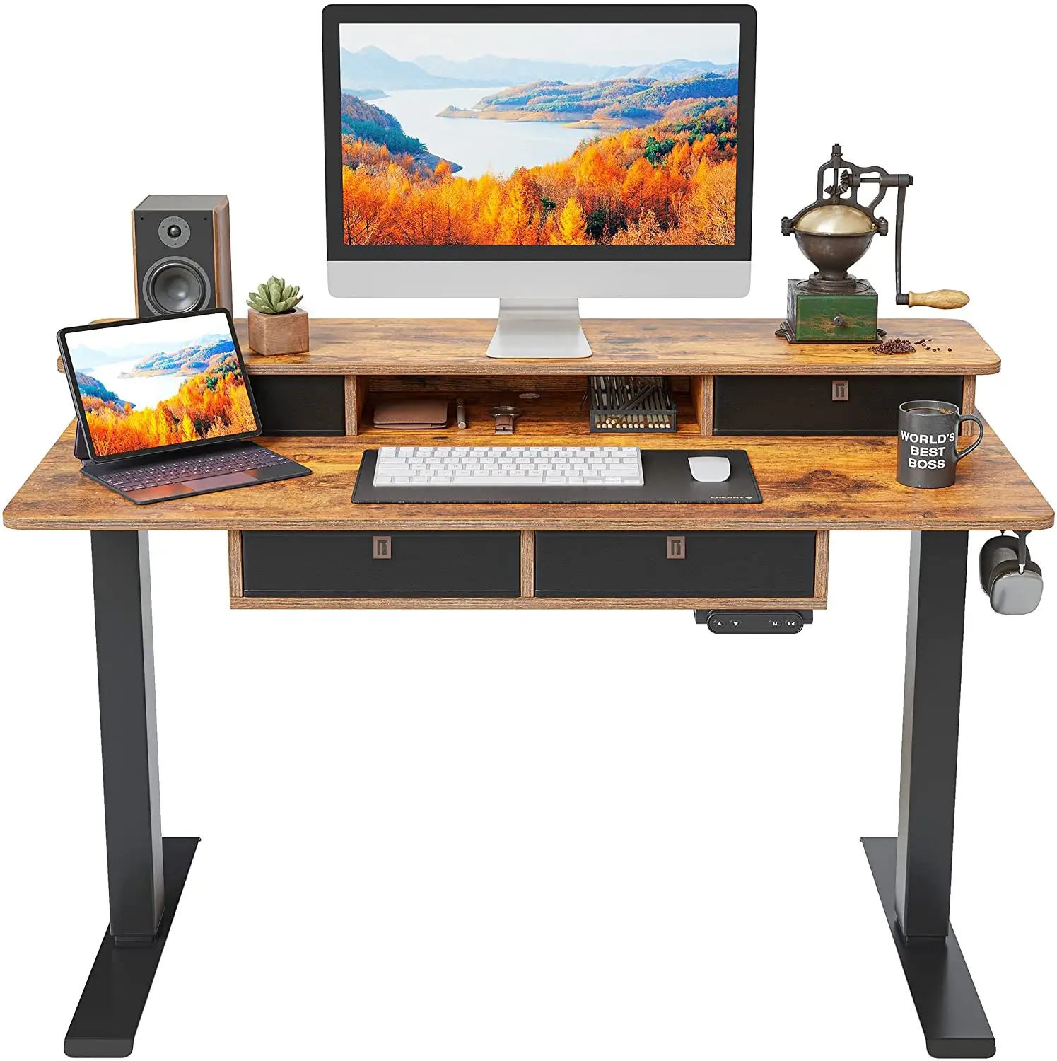 Table réglable en hauteur de 55x24 pouces, mobilier ergonomique de bureau à domicile, bureau d'ordinateur de jeu avec tiroir de rangement