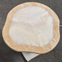 Table basse pour salon, centre de table en onyx blanc et en travertin, table basse en marbre