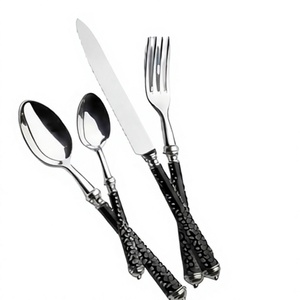 Elegant <b>Black</b> Handle Silver Plated Flatware <b>Set</b> Dishwasher Safe For Wedding Occasion And Everyday Use <b>Cutlery</b> <b>Set</b> - Product Image 1