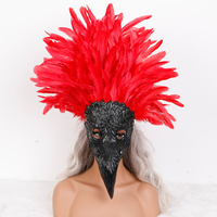 Masque d'oiseau personnalisé avec coiffe en plumes, costume de carnaval masqué de corbeau, masque de bec en gros pour festival Mardi Gras