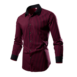 Großhandel Designer Herren Wein Farbe Pin gestreiften Kontrast Manschette Kleid Hemden Kleidung DF-2 - Product Image 1