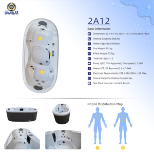 Bain à remous OEM personnalisable en profondeur avec configuration de jets sur mesure, piscine de massage en acrylique pour marque privée - Product Image 2