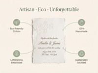 Invitación de Boda Qiaohan Hecha a Mano con Papel de Algodón con Borde Rústico, Tarjeta RSVP con Grabado Floral Romántico, Estilo Artesanal