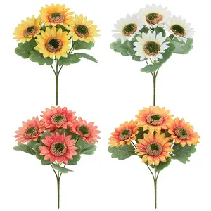 Soie artificielle 5 fourchettes de tournesols floqués fleurs artificielles décor mariage vente en gros fleurs artificielles de type naturel