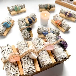 Kindfull Natural Sage Perú Juego de cristal de madera sagrada Piedra original Aromaterapia para purificación de interiores Artesanías de cristal hechas a mano - Product Image 1