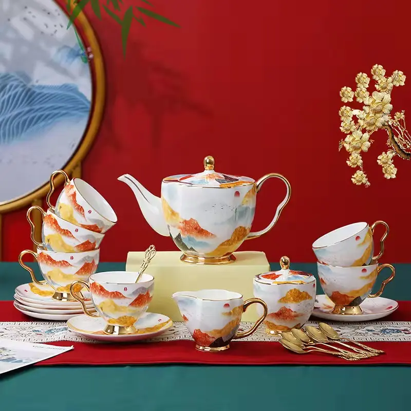 Luxe Design Bone China Beendermeel Inhoud 45% Koffie Kopjes En Schotel Set Huishoudelijke Cup Theepot Koffie Set Porselein