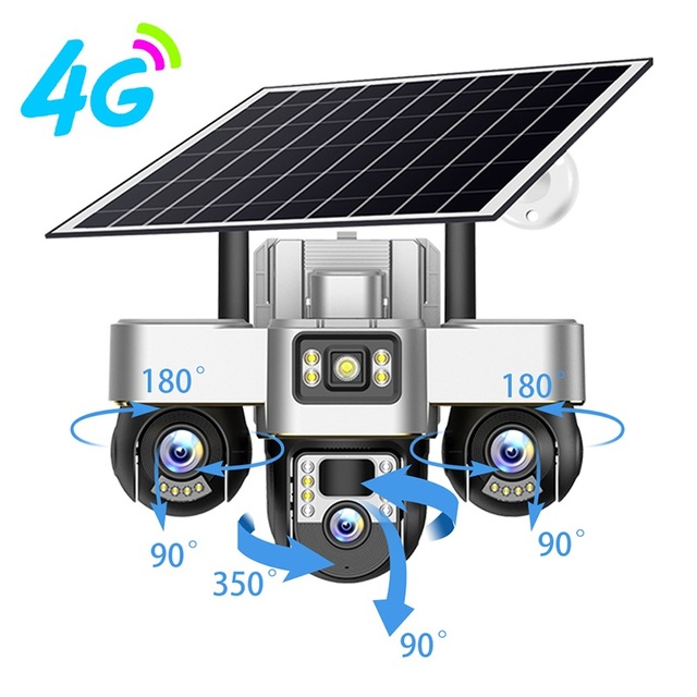 Outdoor V380 4G Solar Camara Wireless IP Camera 3-PTZ Screens Pan-Tilt Built-in Mic Night Vision Cloud Phone Control Memory Card