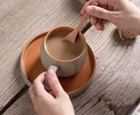 Tasse à café latte classique en porcelaine mate faite à la main, écologique, 250 ml (10 oz), avec soucoupe