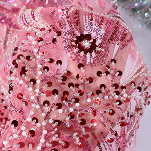 CJ Latest Style African Embroidered Bridal <strong>Lace</strong> <strong>Fabrics</strong> , Custom <strong>Heavy</strong> Beaded Crystal 3d <strong>Lace</strong> <strong>Fabric</strong> for Wedding - Product Image 1