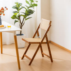 Modern Restaurant Folding <b>Chair</b> with <b>Bamboo</b> and Vine Bark Backrest Lightweight Durable Commercial Dining Furniture - Product Image 1