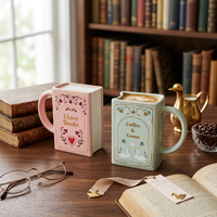 Tasse en porcelaine Bookworm, motif floral européen, impression de lettres, 300 ml, style coréen, avec poignée, cadeau d'entreprise pour les amateurs de livres