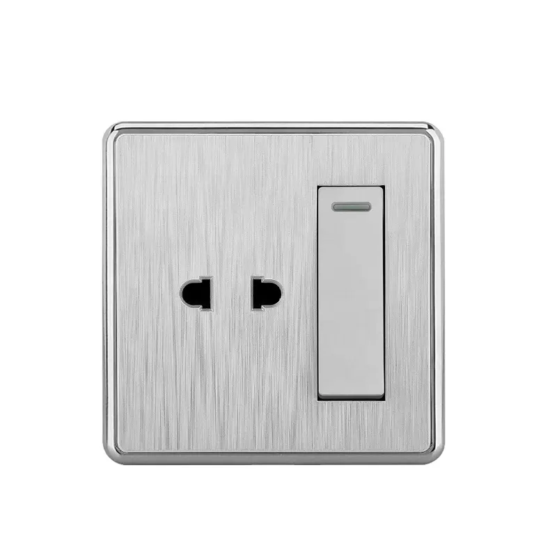 Sihome T3 serisi İngiliz standart Modern gümüş renk lüks 1 Gang 2 Pin elektrikli duvar anahtarlı prizler için ev