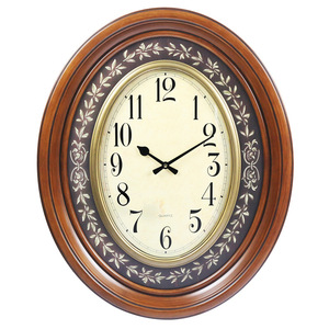 European Style Solid Wood Oval Wall <b>Clock</b> <b>Battery</b> Powered Silent Living Room Decorative <b>Clock</b> - Product Image 1