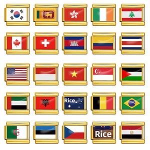 Abalorios de bandera italiana chapados en oro, de acero inoxidable, tipo módulo de eslabón, para pulseras de abalorios italianos, a granel para fabricación de joyas DIY - Product Image 1