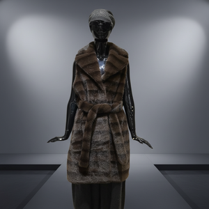 Gilet <span class=keywords><strong>in</strong></span> Finta Pelliccia di <span class=keywords><strong>Visone</strong></span> da Donna con Cintura, Elegante Cappotto Invernale Senza Maniche - Product Image 1