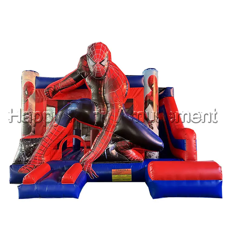 Castelo inflável com escorregador para festas infantis, casa comercial divertida de salto do homem aranha