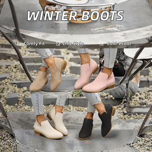 Women's Winter Chelsea <b>Boots</b> Plus Size Short Leather with Pointed Toe Thick Heel Cross-Border Suede Rear Zipper Ankle Design - Product Image 3