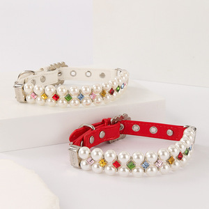 <span class=keywords><strong>Collar</strong></span> de perlas de gato mascota, conjuntos de correa de boda, <span class=keywords><strong>collar</strong></span> de cuentas de lujo, conjunto de correa elegante para cachorro, correa de cuentas de diamantes de imitación de cristal - Product Image 2