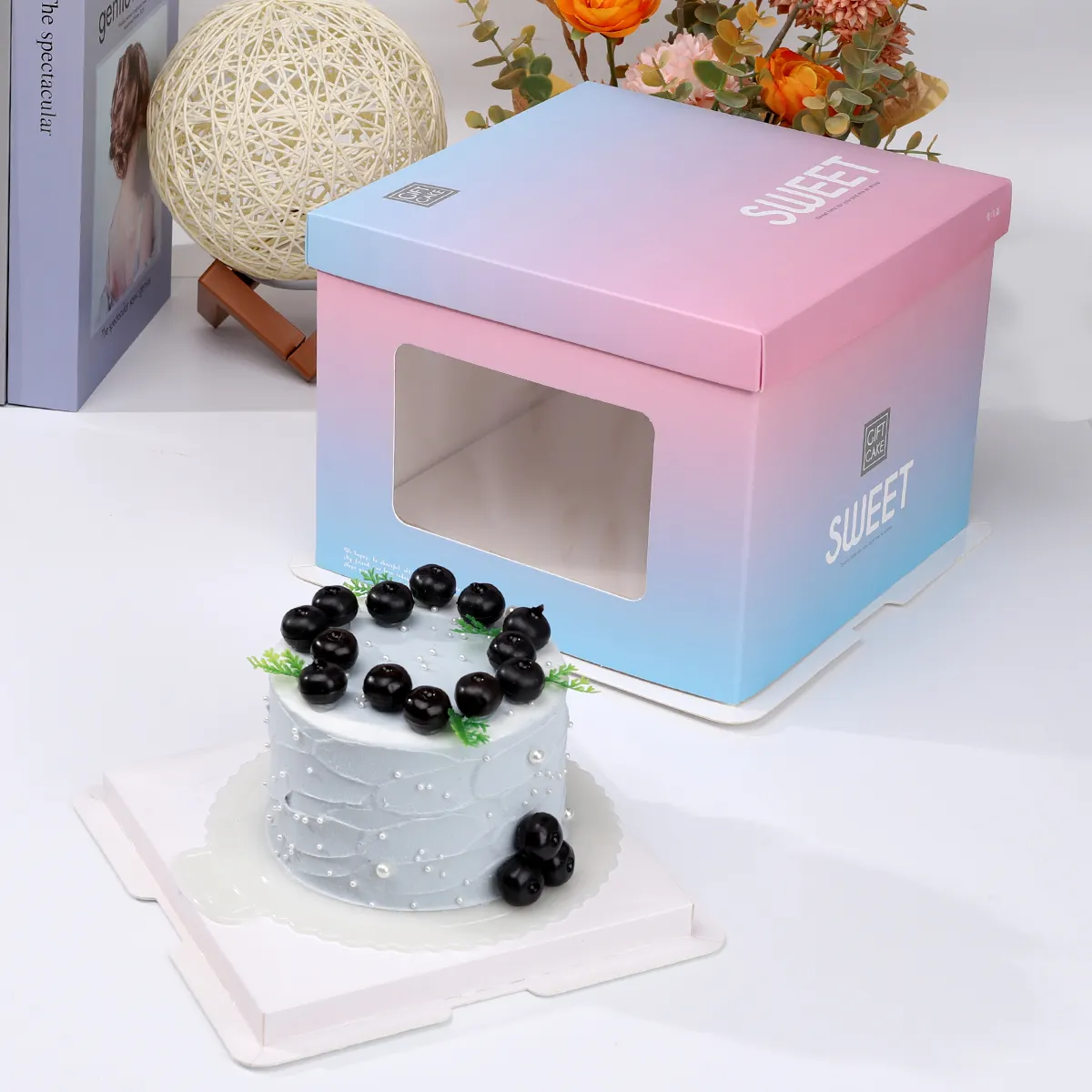 Оптовая продажа картонная пластиковая поп-упаковка, прозрачная квадратная прозрачная коробка для торта с ручкой