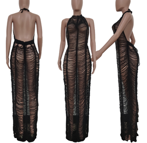 STOCK 12 colores moda Sexy Halter perspectiva mujeres playa vestido Club <span class=keywords><strong>ropa</strong></span> Crochet largo cubrir Ups - Product Image 3