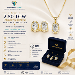 Elegant Yellow Oval Lab Grown Diamond <b>Pendant</b> & Earring Set in 14K <b>Solid</b> <b>Gold</b> | 2.50 TCW Minimalist Bezel Jewelry - Product Image 1