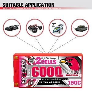 CODDAR 2S 6000MAH毫安时高压7.4V 140C 5毫米子弹硬壳短包钢筋混凝土脂肪电池，适用于1/10 1/12钢筋混凝土汽车船 - Product Image 2