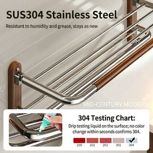 Portasciugamani da Parete Stile Legno di Noce, Finitura Lucida a Specchio, <span class=keywords><strong>Acciaio</strong></span> Inossidabile 304 di Alta Qualità per <span class=keywords><strong>Bagno</strong></span>, Pieghevole - Product Image 5