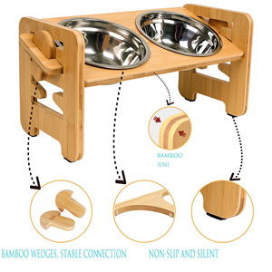 Toptan ayarlanabilir ahşap Pet besleyici yükseltilmiş kedi köpek kase tutucu Pet ahşap kaseler standları ahşap bambu Pet besleyici - Product Image 4