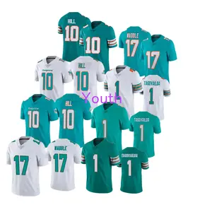 Miami şehir gençlik futbol formaları 10 Tyreek Hill 1Tua Tagovailoa 17 Jaylen waaqua dikişli sınırlı Jersey çocuklar için-Aqua yeşil