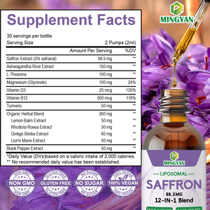 Gotas de Azafrán con Mezcla Herbal Orgánica OEM/ODM, Suplemento Herbal Natural para el Estado de Ánimo y el Estrés, Calma y Relajación, Enfoque Mental - Product Image 6