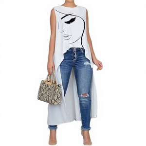 Wholesale Women's Vintage Breathable Long Casual Fashion Printed Round Neck Sleeveless Tank <b>Tops</b> - Product Image 3