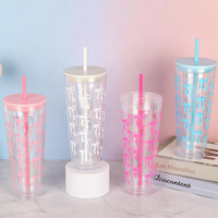 Bouteille isotherme en plastique double paroi de 24 oz avec paille, design transparent type Mason, couvercles colorés, bouchon intérieur, isolation thermique