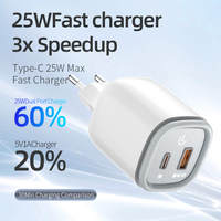 Chargeur rapide PD 25W, adaptateur mural USB-C double port, veilleuse tactile, prise de voyage intelligente QC 3.0, prise EU/UK, étanche au feu, écouteurs