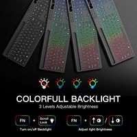 Clavier et souris sans fil 2,4 G silencieux, fin, pour jeux, avec rétroéclairage RVB, taille standard, combo, support pour tablette et téléphone, touches multimédias