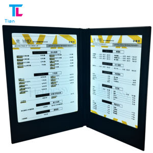 Tianlang alta calidad PU cuero menú Insertar dos páginas vista LED iluminación restaurante menú pantalla para hoteles y restaurantes - Product Image 3