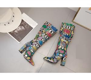 Stivali Donna Talons Femme Mode Bloc <span class=keywords><strong>Talon</strong></span> Serpent Imprimer 35-42 Taille Talons Aiguilles Couleur Bottes pour Dames - Product Image 3