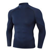 T-shirt de compression à col montant et manches longues pour homme, personnalisé, séchage rapide, couche de base élastique pour la gym, la course, le fitness et l'entraînement sportif