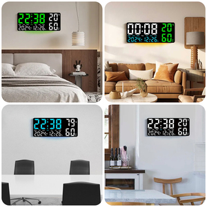 Emaf LED đa chức năng phông chữ lớn nhiệt độ mới độ ẩm Ánh sáng Analog kỹ thuật số báo động điện tử đồng hồ treo tường cho phòng khách - Product Image 6