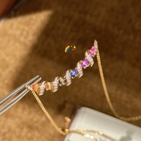 Collier d'été en zircon spirale arc-en-ciel, design souriant, délicat, luxueux, avec pierres précieuses colorées, plaqué or, pour clavicule