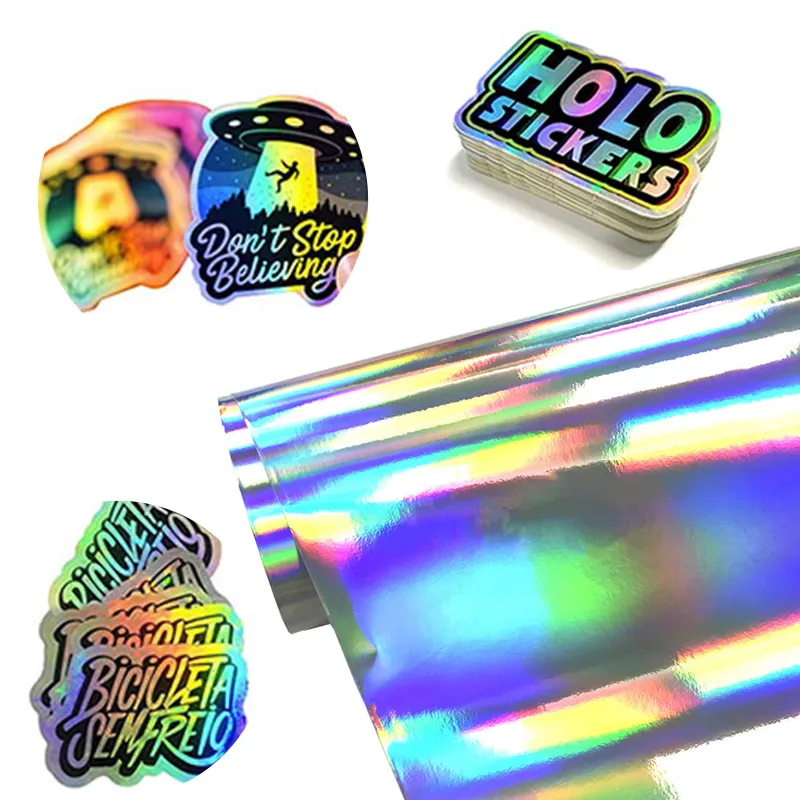 SINOVINYL toptan krom lazer gökkuşağı öz yapışkanlı etiket stickerı holografik mürekkep püskürtmeli baskı vinil Film