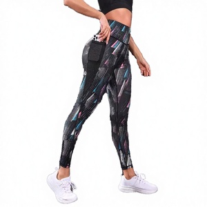 High Elastic Waist Women Activewear Workout Sublimation Printing Yoga <b>Leggings</b> Mesh <b>Pockets</b> Reversible Custom Logo Sports Yoga - Product Image 3