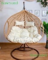 Fauteuil suspendu de luxe en acier et rotin PE pour extérieur, design double avec support et coussins, chaise œuf moderne, mobilier d'extérieur