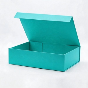 Boîtes cadeaux rigides pliables personnalisées, couleur cyan bleu fantaisie, avec nœud en ruban - Product Image 1