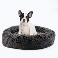 Lit chauffant en forme de donuts pour animal de compagnie, calmant, doux, doux, en fausse fourrure, coussin chaud, pour chat et chien