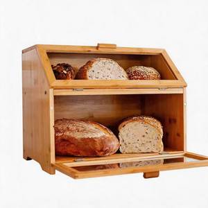 Boîte à pain en bambou à double couche, armoire de rangement pour la cuisine, étagère à pain multifonctionnelle avec design anti-poussière - Product Image 5