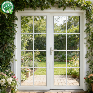 Puertas de Entrada de Aluminio Francesas para Villa, Resistentes al Viento, con Acabado de Vidrio, en Venta, Puerta Doble de Aluminio con Vidrio de Impacto Desigual - Product Image 3