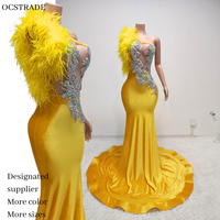 Robe de bal sirène de luxe Ocstrade 2026 ornée de perles, à une épaule, avec manches en plumes et strass argentés, pour femmes, robes de soirée