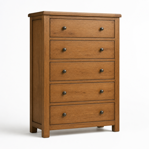 Commode de chambre classique et moderne du fabricant vietnamien Phuoc Hung, en chêne massif, 5 tiroirs, marron, écologique, pour salon - Product Image 1